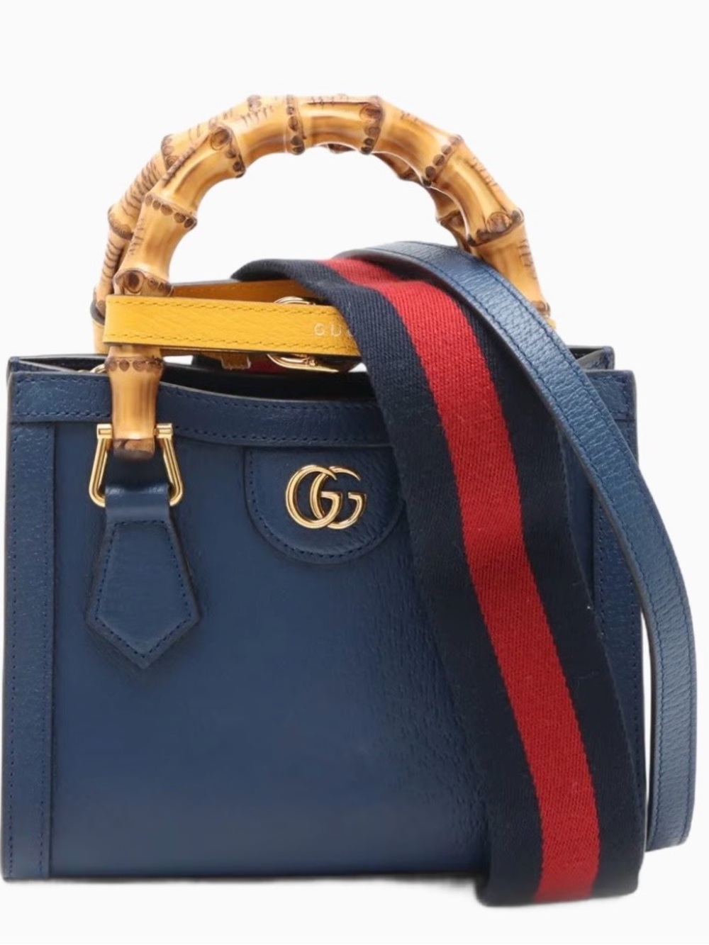 Gucci Diana Navy Leather Mini Top-Handle with Bamboo Handle & Web Strap